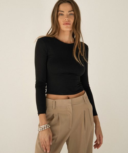 Crop Top z dzianiny czarny