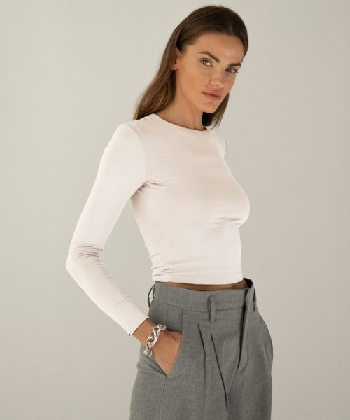Crop Top z dzianiny ecru
