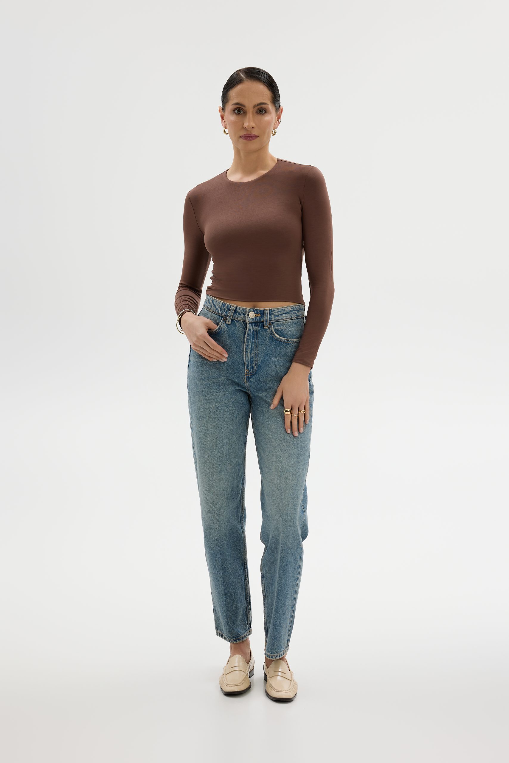 Crop Top z dzianiny brązowy