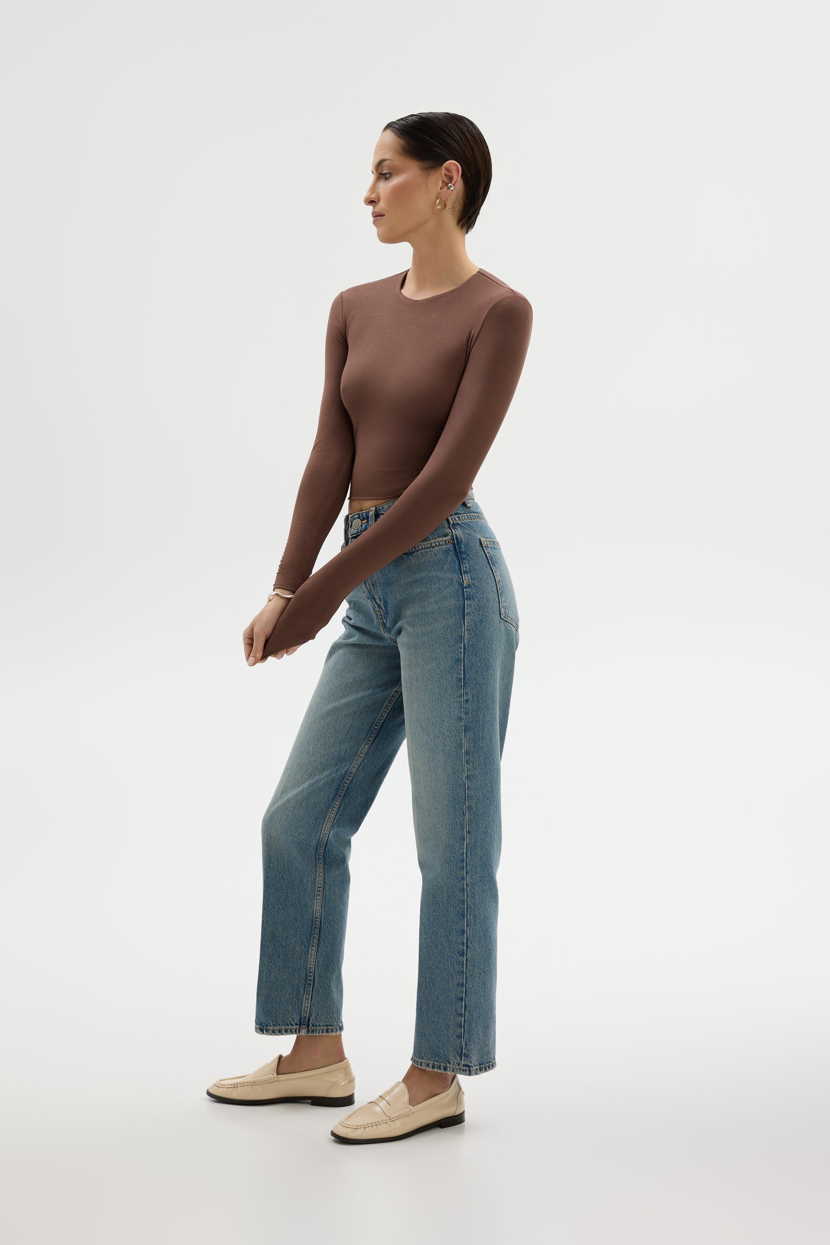 Crop Top z dzianiny brązowy